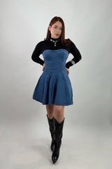 Vestido Strapless Volado Denim