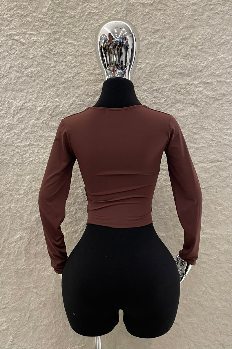 Blusa Manga Larga Ruched Cafe