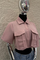 Camisa Manga Corta App de Bolsas Rosa