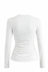 Blusa Manga Larga Escote Ruched Blanco
