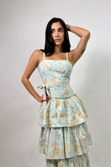 Vestido Midi Estampado Floral Azul