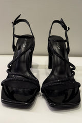 Zapatilla Tiras Rhinestone Negra