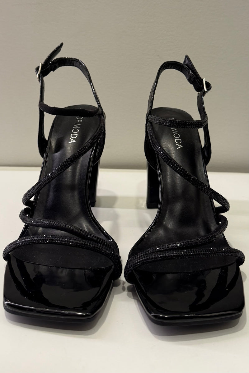 Zapatilla Tiras Rhinestone Negra