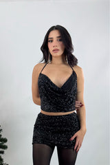 Set Top y Falda Lentejuela Negro