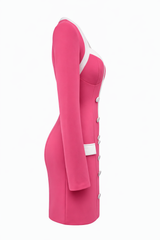 Vestido Rosa Manga Larga