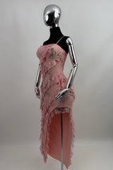 Vestido Largo Olanes Floreado Rosa