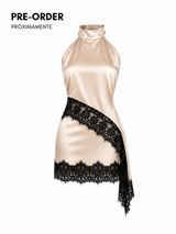 Set Asimetrico Lace con Satin Beige