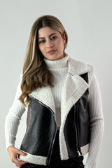 Chaleco Vinipiel Faux Fur Negro