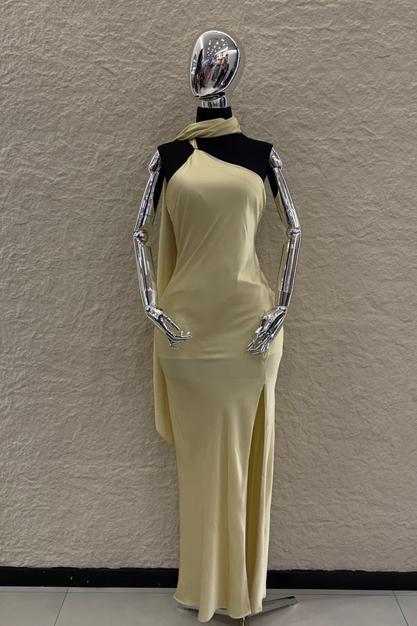 Vestido Largo Satinado Amarillo