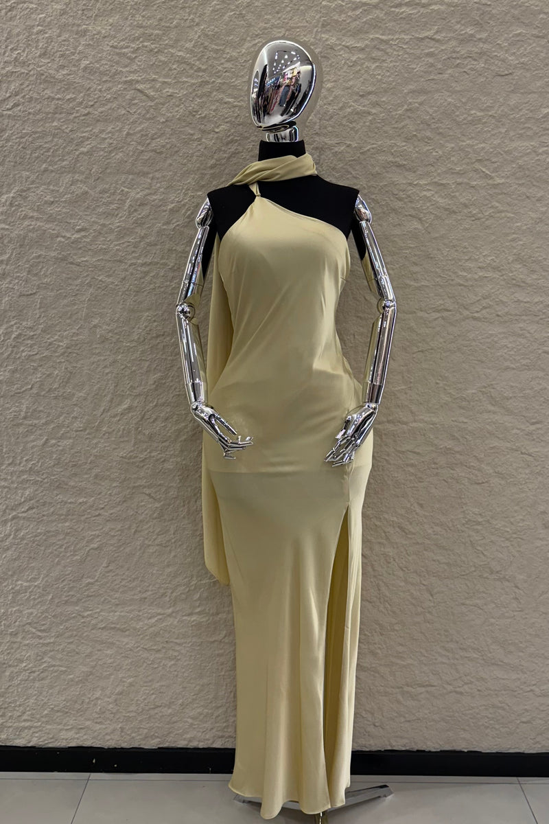 Vestido Largo Satinado Amarillo