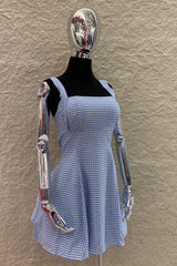 Vestido Gingham Corset Volado Azul