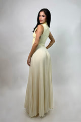 Vestido Plisado App de Moño Amarillo