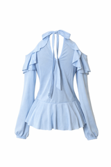 Blusa Manga Larga con Olanes Azul