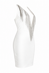 Vestido Blanco Con Tiras de Pedreria