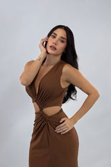 Vestido Largo Escotado Cafe