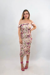 Vestido Midi Corrugado Floreado