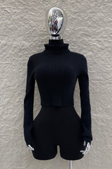 Top Cuello Tortuga Tela Punto Negro