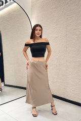 Falda Midi Satinada Cafe