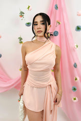 Vestido One Shoulder Mesh Durazno