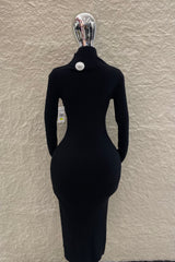 Vestido Midi Manga Larga Tela Punto Negro