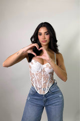Corset de Tirantes Estampado Floreado Blanco