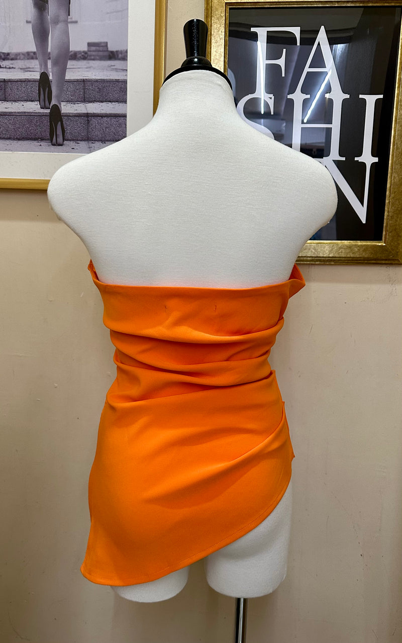 Blusa Strapple Larga Asimetrica Naranja