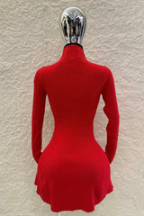 Vestido Manga Larga Tela Sweater Rojo