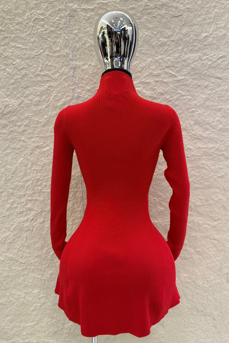 Vestido Manga Larga Tela Sweater Rojo