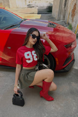 Crop Sporty Jersey Print 98 Rojo