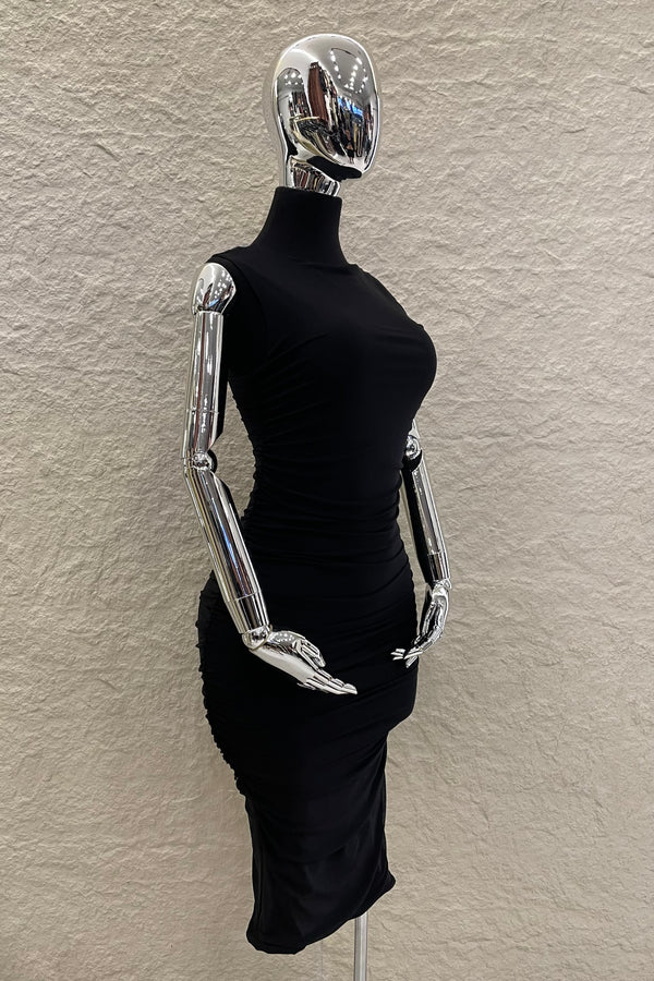 Vestido Midi Ruched Negro