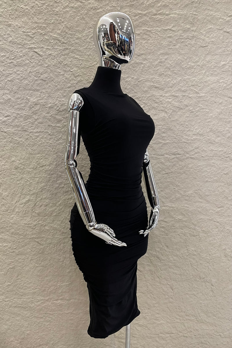 Vestido Midi Ruched Negro