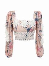 Crop Top Manga Larga Floreado