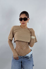 Pantiblusa Tshirt con Mesh Beige