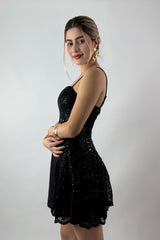 Vestido Corto Lentejuela Negro