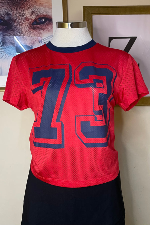 Sporty Jersey Crop Shirt Rojo