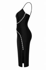 Vestido Midi Bandage Con Pedreria Negro