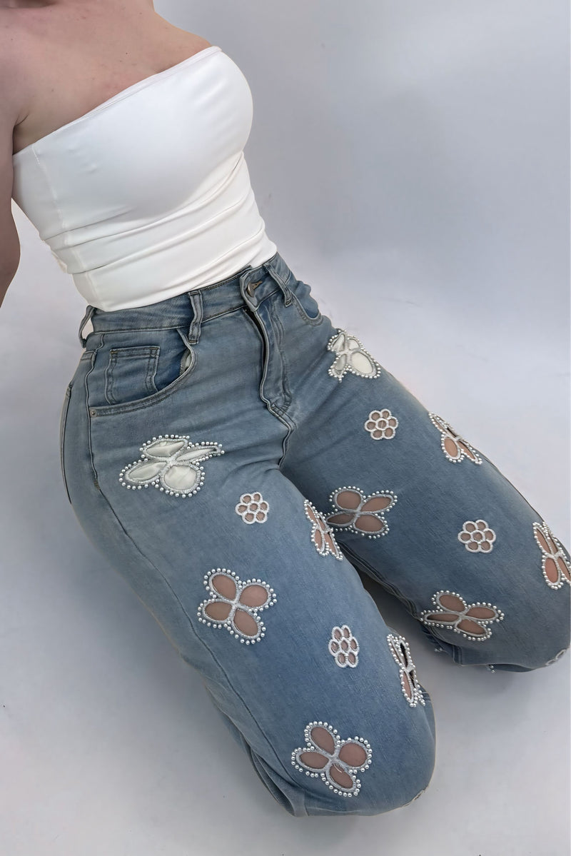 Pantalon App de Perlas Denim