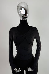 Blusa Manga Larga Escote Ruched Negro