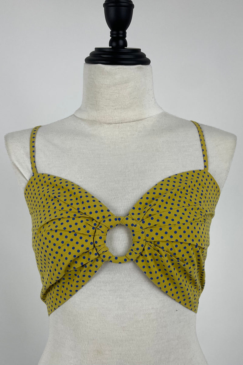 Crop Top Amarillo con Lunares Azules