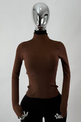 Blusa Cuello Tortuga Tela Punto Cafe