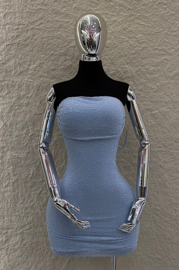 Vestido Strapples Rhinestone Azul