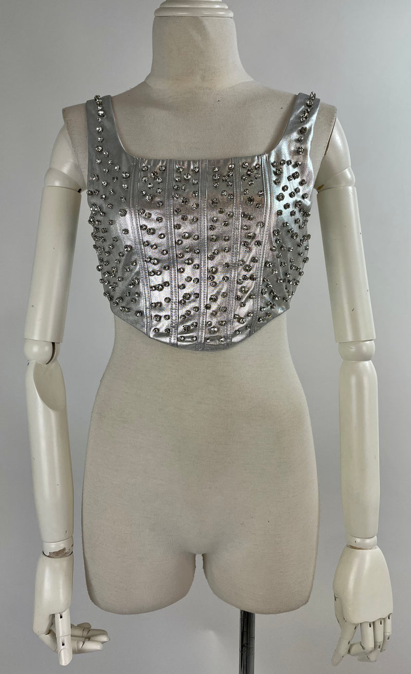 Croptop Plata Con Pedreria Metalico