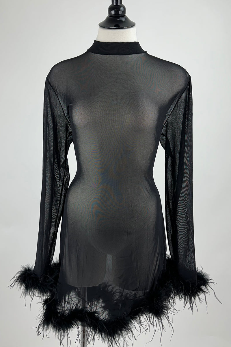 Vestido Transparente De Plumas Negro