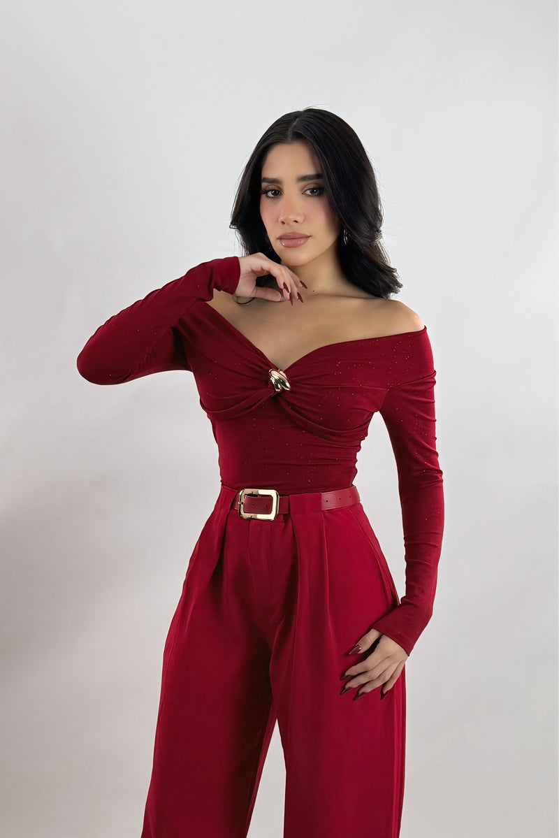 Blusa Brillosa App Dorada Roja