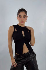 Top App Dorada Tela Swater Negro