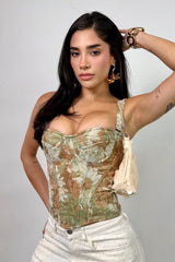 Corset Estampado Floreado Verde