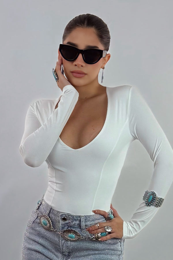 Pantiblusa Cuello V Manga Larga Blanca