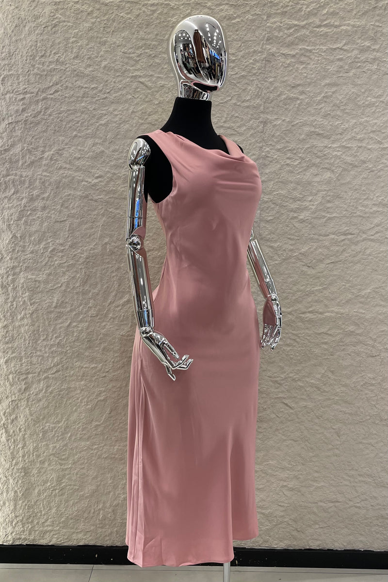 Vestido Midi Satin Rosa