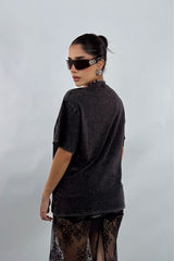 Playera Oversize Rhinestone Negro