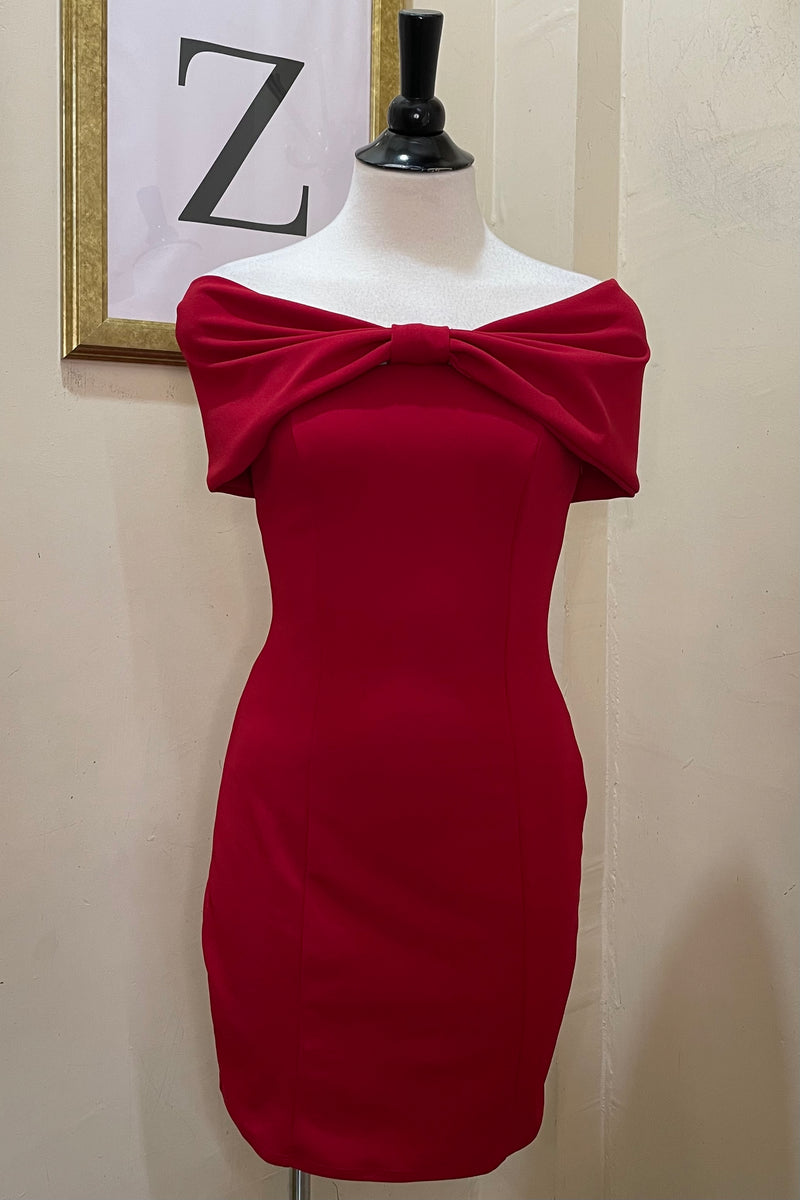 Vestido Off Shoulder Moño Rojo